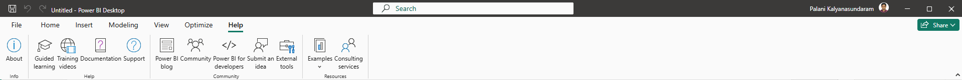 Power BI Help Tab Ribbon