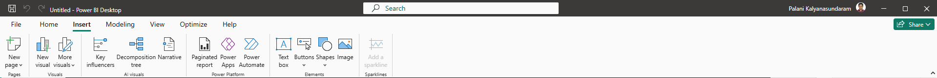 Power BI Insert Tab Ribbon