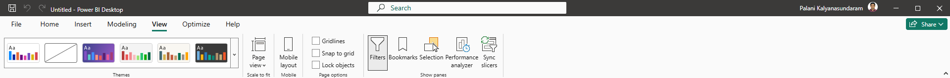 Power BI View Tab Ribbon